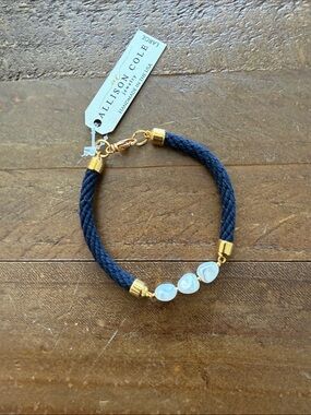 Navy Rope Bracelet with White Gemstones and Gold Accents